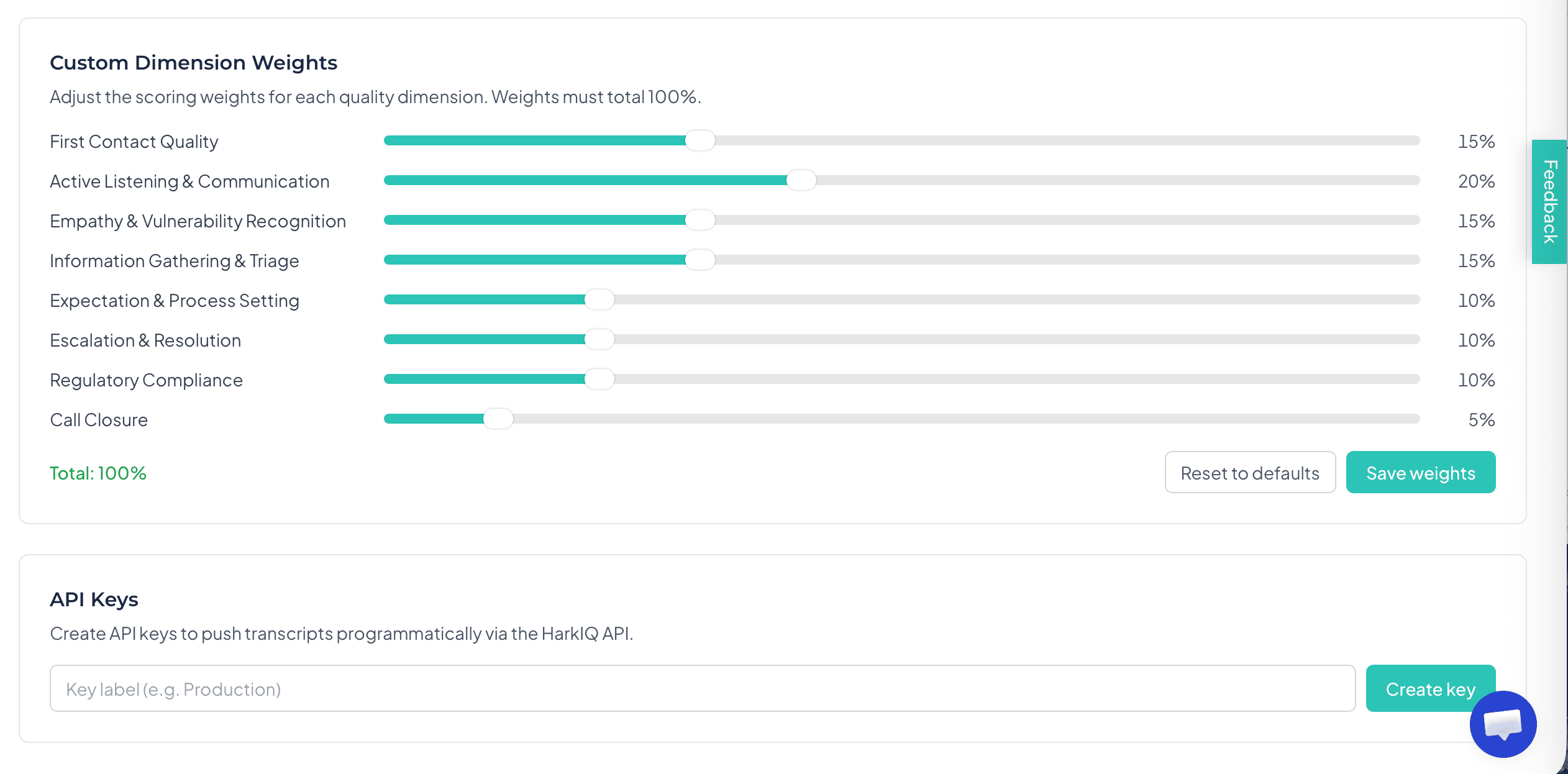 Custom dimension weight sliders allowing firms to adjust scoring priorities