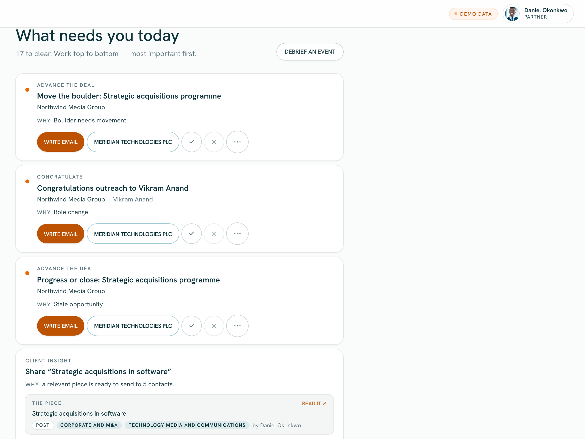 The Today view: a triaged queue of prompts, most important first